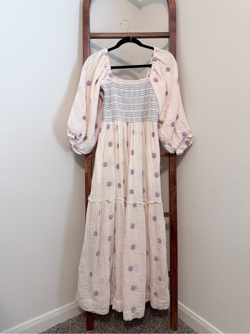 Free People Dahlia Embroidered Floral Cotton Maxi Dress in Ballet Combo Pink Sm - Picture 1 of 6